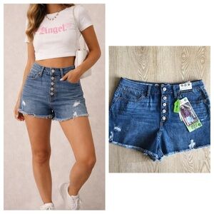 High Waisted Button Fly Denim Shorts 11/30 Y2K 90s